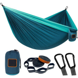 Camping hammock, super light portable parachute hammock with two tree straps single or double nylon travel tree hammocks