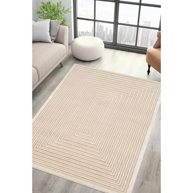 Modern Geometric Area Rug, Concentric Design, Indoor Floor Mat for Living Room and Hallway