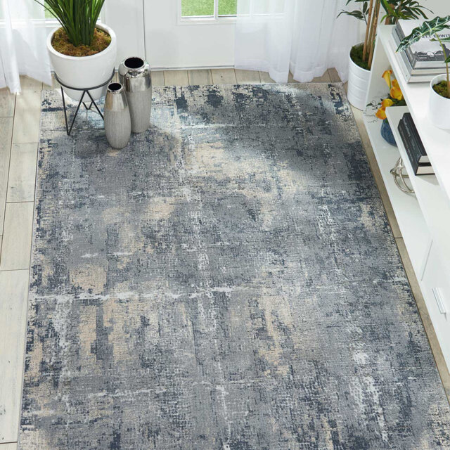 Grey Beige Rug, 10Mm Thick Abstract Rug, Luxurious Modern Stain Resistant Rug For Bedroom, & Dining Room