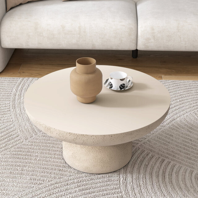 70cm Round Coffee Table Stone-effect Pedestal Table