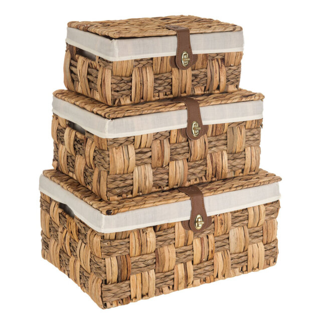 Set of 3 Hand-Woven Decorative Baskets with Lock, Multipurpose Storage for Clothes, Toys, Towels.