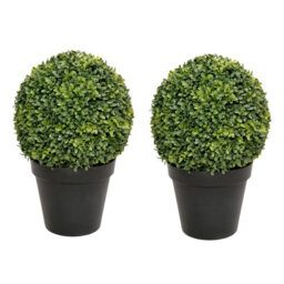 2 x Artificial Premium Quality Topiary Boxwood Ball Plants in Black Pots for Indoor Outdoor Decor, UV Stable