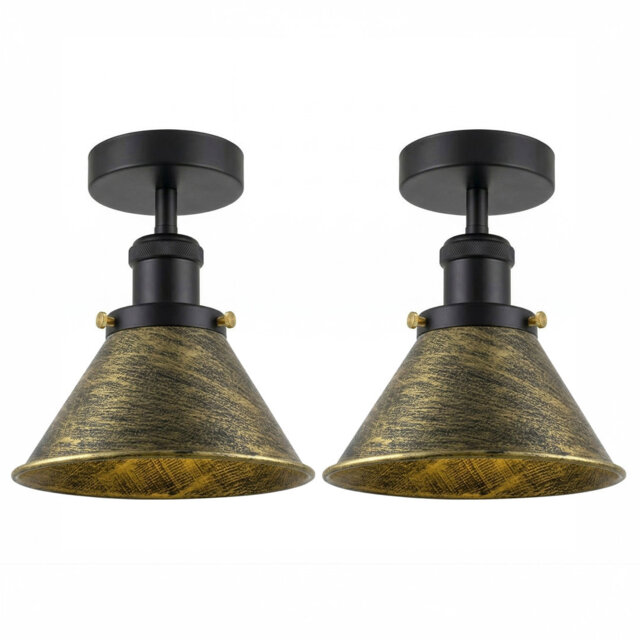 2 PackVintage Industrial Ceiling Lights with Metal 18cm Conical Shade, Semi-Flush Mount Lighting Fixture, Oil Rubbed Bronze Chandelier for Farmhouse K