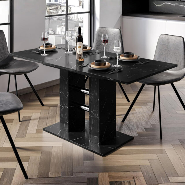 Extendable Dining Table With Marble Effect WILD MINI Small Extending Table 100-140 For 4 Seater
