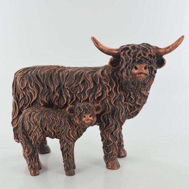 Blyth Highland Cow & Calf Silver Sculpture Figurine