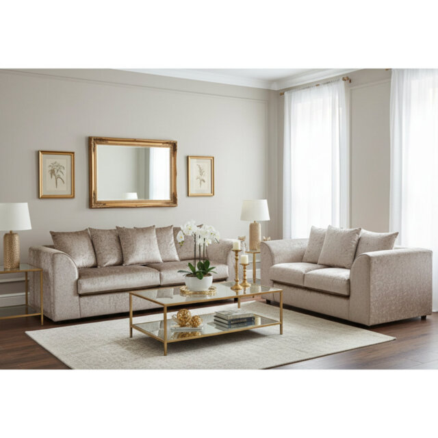 100% Crushed Velvet 3 and 2 Seater Sofas Sets Upholstered Living Room Sets