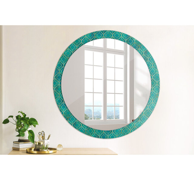 Huldar Round Glass Framed Wall Mounted Accent Mirror in Green/Yellow