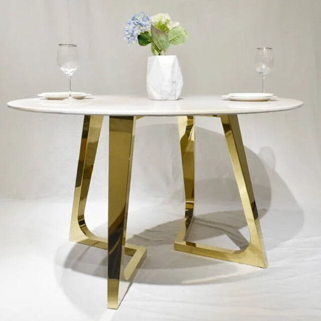 Assel Round Faux Marble Top Metal Base Dining Table