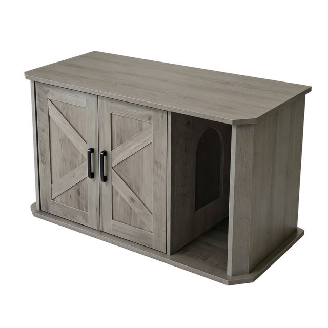 Hidden Cat Litter Box Enclosure Furniture 85x49x50cm - Wooden Double-Door End Table with Side Entry, Odor Control & Easy-Clean for Large Cats