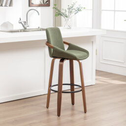 Swivel Upholstered Bamboo and Poplar Upholstered and Solid Wood Bar Stool