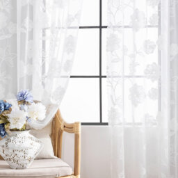 "White Lace Curtains for Bedroom 90 inch Long Country Chic Rose Floral Sheer Curtain Panels 52"" W 1 Pair Pencil Pleat"