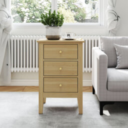 Rover Three-Drawer Bedside Cabinet, Oak-Effect Finish, Metal Runners