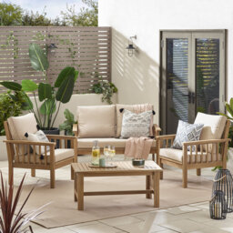 Vita 4 Seater Solid Wooden Garden Sofa Conversation Set - Modern Patio Table and Chairs
