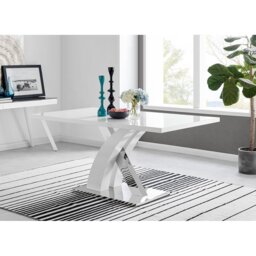 Chowchilla Dining Table Chrome Metal and White High Gloss - Modern Statement Design