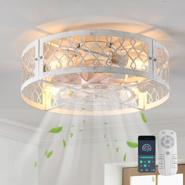 50cm Farmhouse Reversible Caged Ceiling Fan with Light Kit and Remote