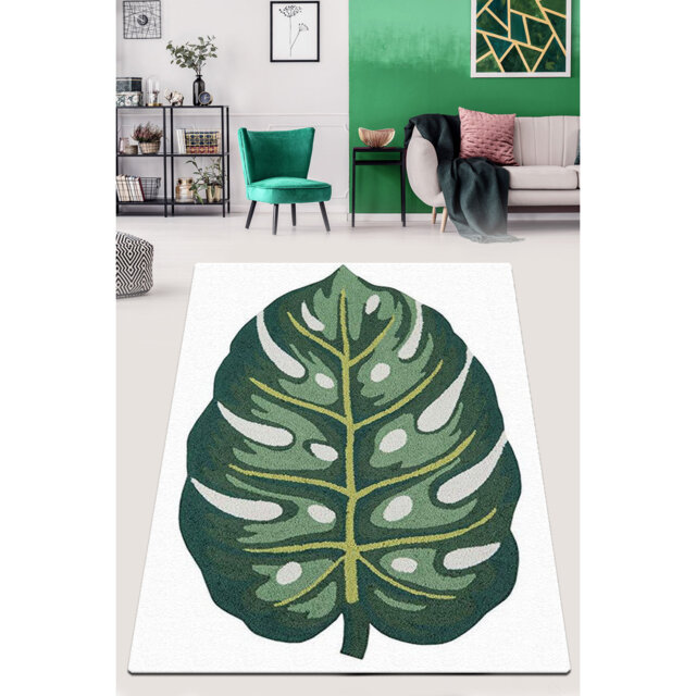 Beauvoir Camel Base Shaggy White/Green Rug