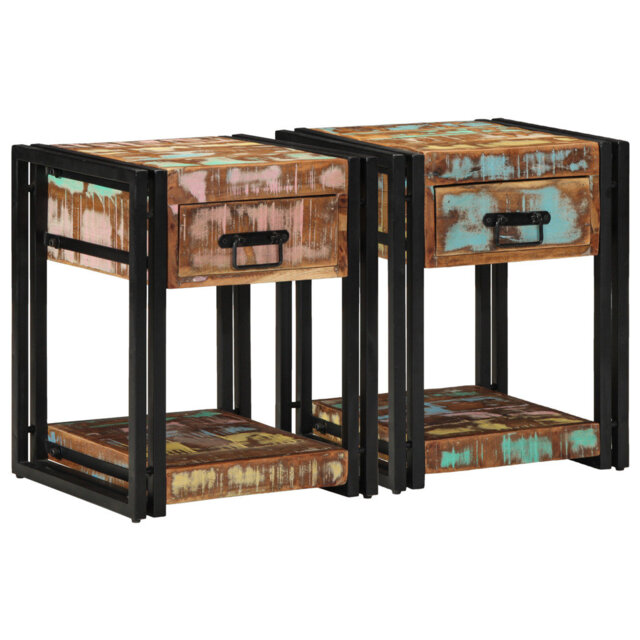 Bedside Cabinets Set Of 2 Multicolour Solid Reclaimed Wood