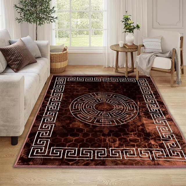 Vibe Large Area Rug Greek Design Carpet With PVC Backing Non-Slip Rug For Living Room, Hallway, Bedroom & Indoor/Outdoor Spaces