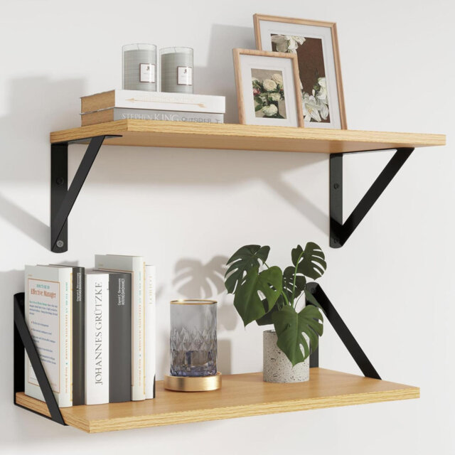 Oak Shelf, 40 Cm Floating Shelves, Particleboard Wooden Shelves For Wall Set Of 2, 20 Cm Deep Wall Shelf, Shelving For Bedroom, Bathroom, Living Room,
