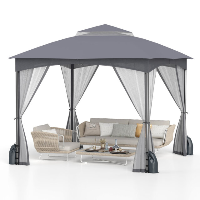 296 X 296 Cm Patio Gazebo With Netting Walls Metal Frame Outdoor Pavilion Shelter