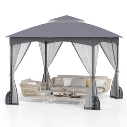 296 X 296 Cm Patio Gazebo With Netting Walls Metal Frame Outdoor Pavilion Shelter