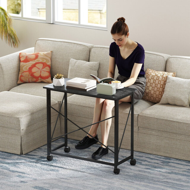 HOMCOM Small Folding Desk, 80 cm on Wheels for Small