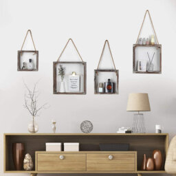 Wall Decor Floating Hanging Square Shelves Wall Mounted Rustic Wood Cube Display Shelf