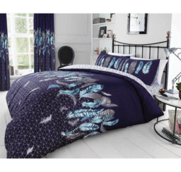 Modern Feather Design Duvet Cover Set with Matching Pillowcases - Polycotton Fabric Bedding