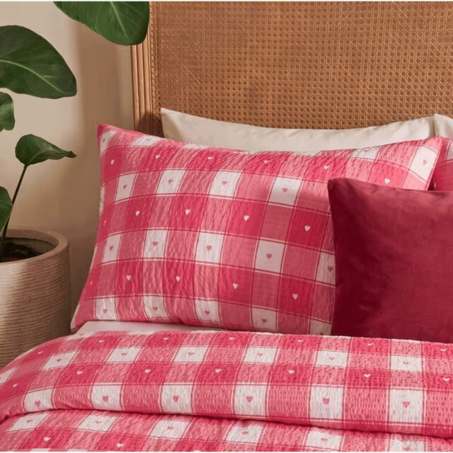 Love Heart Duvet Cover Set Red Gingham Check Bedding Kawaii Room with Pillowcases