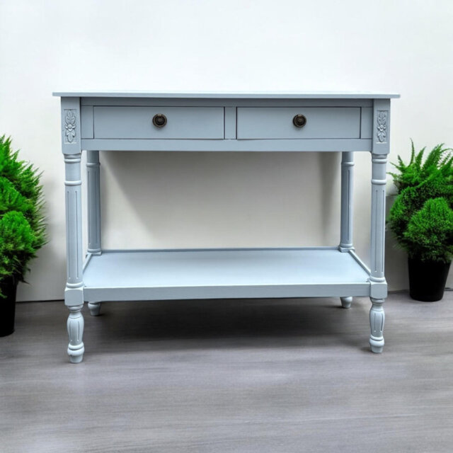Hand-Finished Eliath End Table – Classic 2-Drawer Side Table with Sleek Painted Finish, Sturdy Design for Bedroom or Living Room