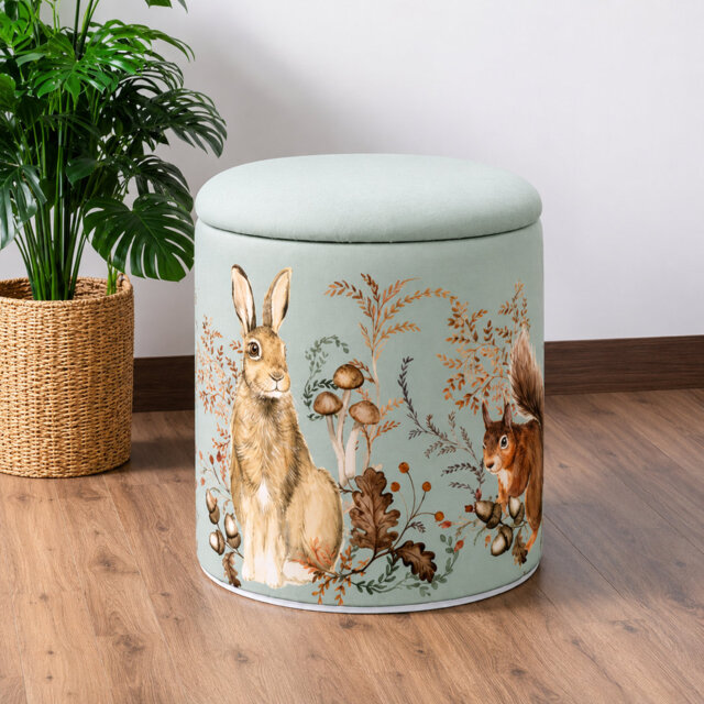 Modern Animal Design Print Upholstered Velvet Ottoman Footstool 40cm Storage Footrest Stool Pouffe
