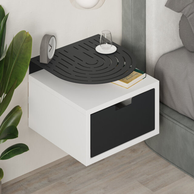 Ailana Floating Bedside Shelf with Drawer and Metal Round Shelf