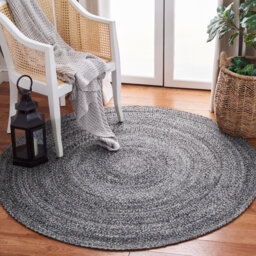 Braided Round Rug in Silver & Charcoal