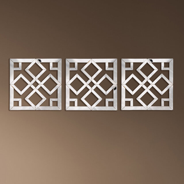 Geometric Mirrored Wall Art for Living Room, 40x40cm Modern Home Decor Wall Mounted Clear Mirror Glass Wall Art for Hallway & Bedroom