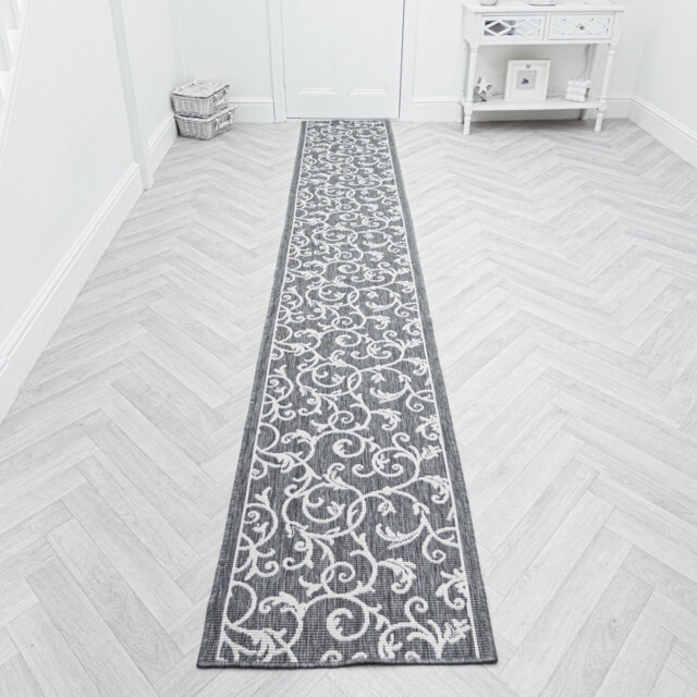 Ivy Grey Indoor/Outdoor Hallway Runner Rug – Durable, Reversible & Hardwearing Carpet for Home or Garden
