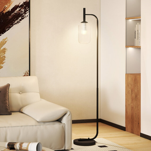 HOMCOM Floor Lamp for Living Room Glass Lampshade