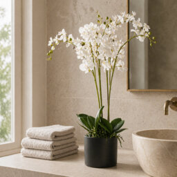 60cm Realistic Artificial Orchid Flower Display in Pot.