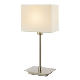 Contemporary Matte Black Bedside Table Lamp with White Cotton Fabric Shade by