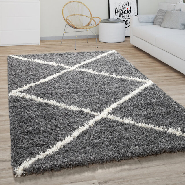 Acim Living Room Scandinavian Diamond Modern Dark Power Loom Cream/Grey Rug