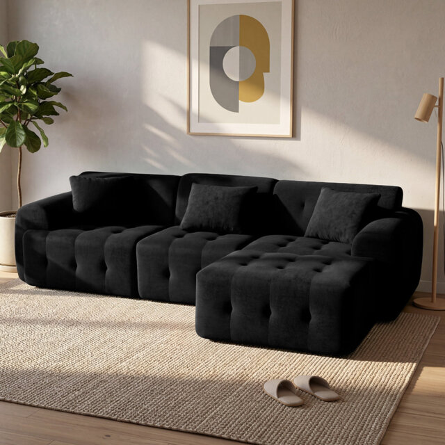 COMHOMA 245 Cm Modular L-Shaped Sectional Sofa, 3 Seater Corner Sofa With Chaise Lounge, Boneless Cloud Couch, Plush Corduroy Couch For Apartment & Li