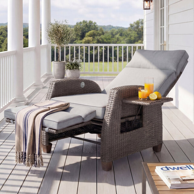Garden Wicker Recliner Chair, Air Pump Adjustable Backrest Up to 150 Degree with Cushions
