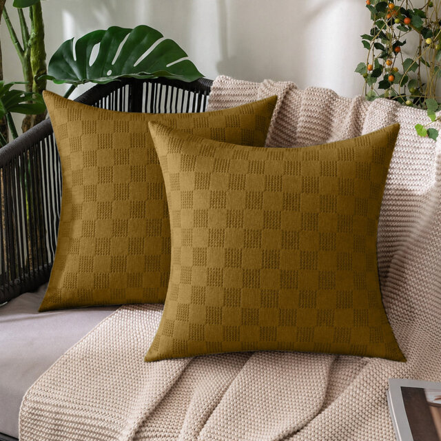 Check Velvet Cushion Covers, Set of 2 – Textured Plush Scatter Pillow Covers for Sofa, Bed & Living Room