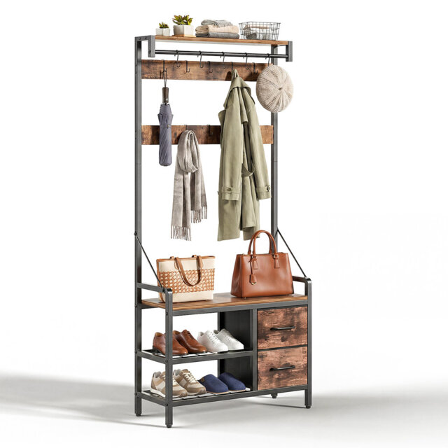 Coat Rack with Shoe Storage Bench for Entryway, Hallway, Bedroom