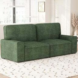 Modern Loveseat Sofa for Living Room, 220cm Chenille Sofa, Spring Cushions, Solid Wood Frame, Easy Assembly for Small Spaces