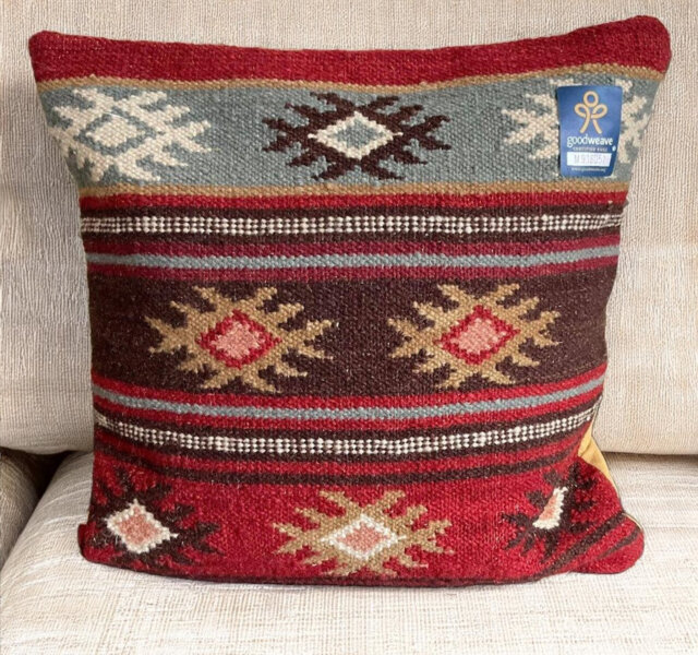 Zanskar Kilim Cushion Cover in Rich Red Multi Colour Geometric Pattern