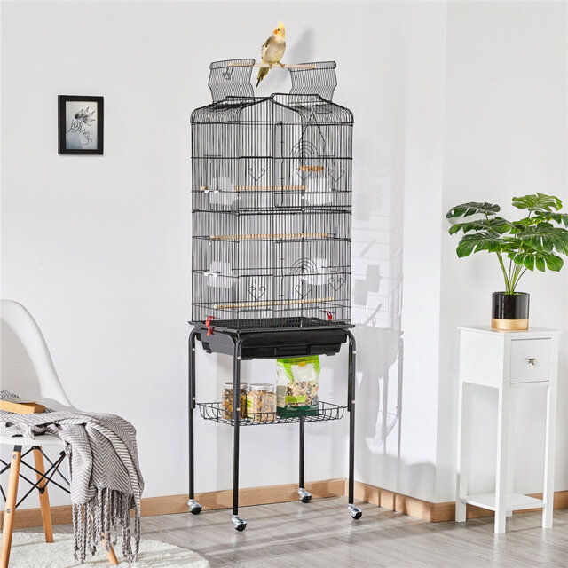 Color 35cm Steel Play Top Floor Bird Cage with Wheels