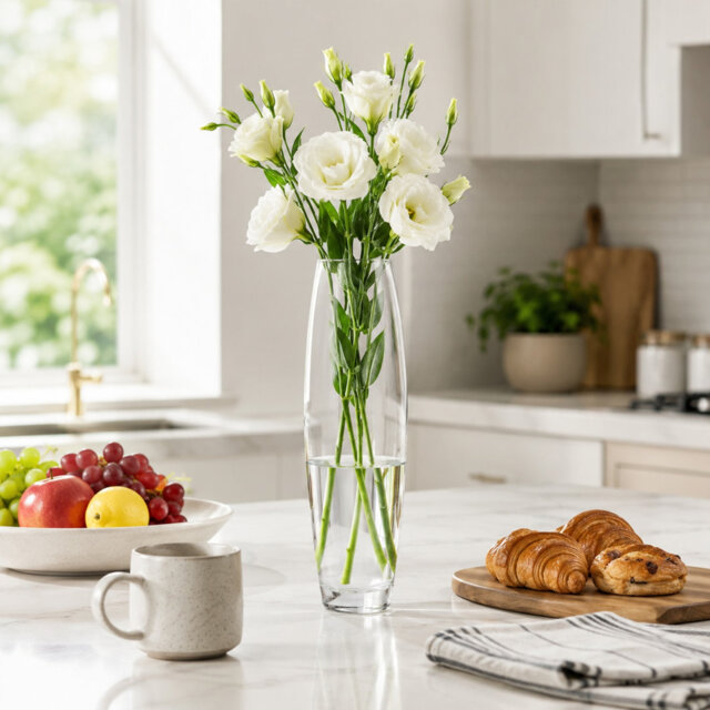 Tall Glass Flower Vase - Decorative Bouquet Display Centrepiece