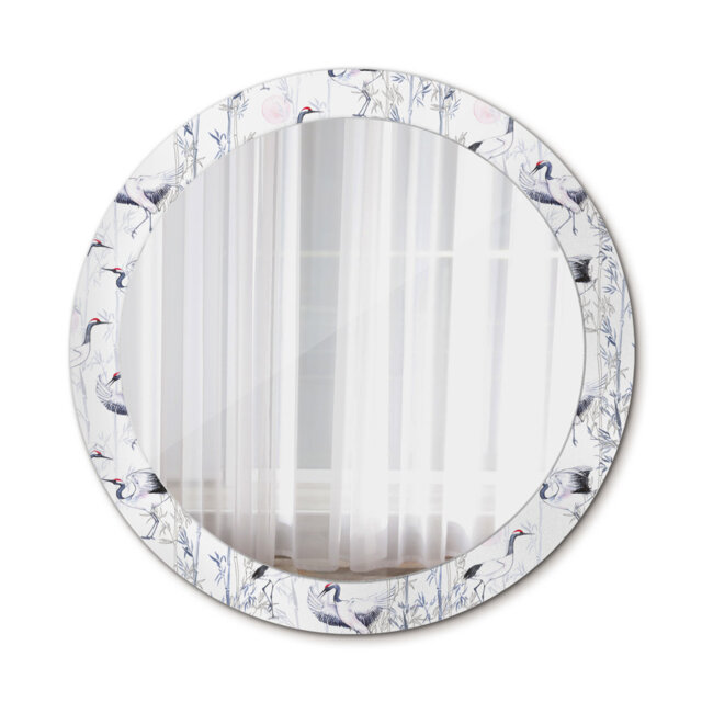 Huldar Round Glass Framed Wall Mounted Accent Mirror in White/Grey
