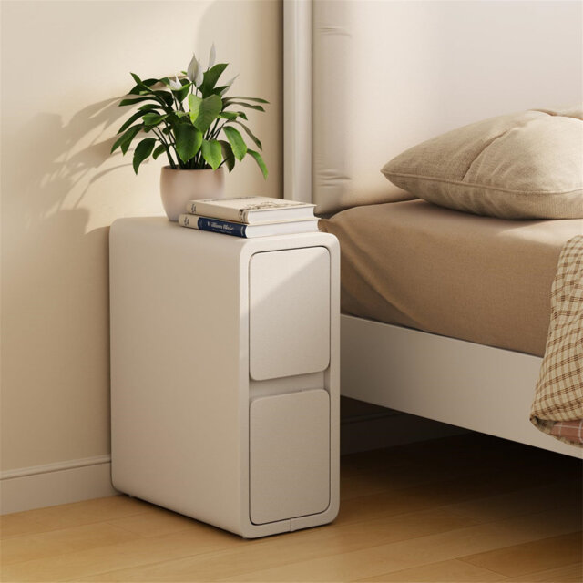 Small Bedside Table, Narrow Bedside Cabinet With Drawers,Pre-Assembled Slim Bedside Table With Leather Surface For Bedroom, 20Cm (White)