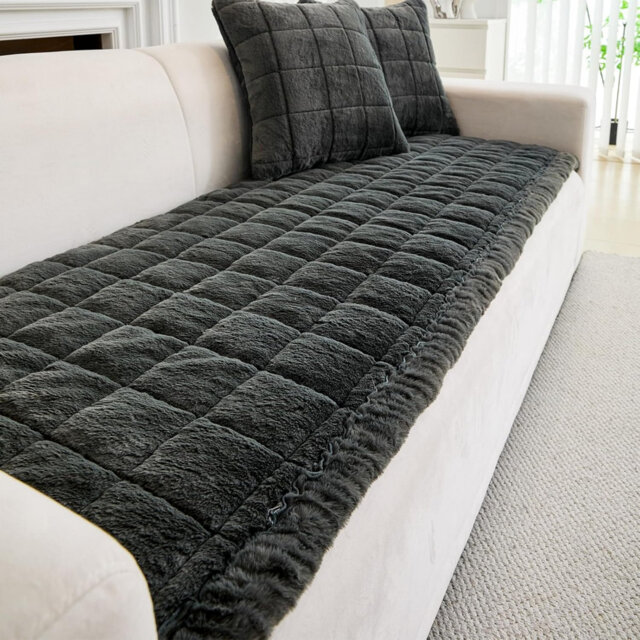Thick Sofa Cover New Soft Faux Mink Velvet Plush Universal Sofa Covers 2 3 4 Seater Dark Grey, 70 x 150cm